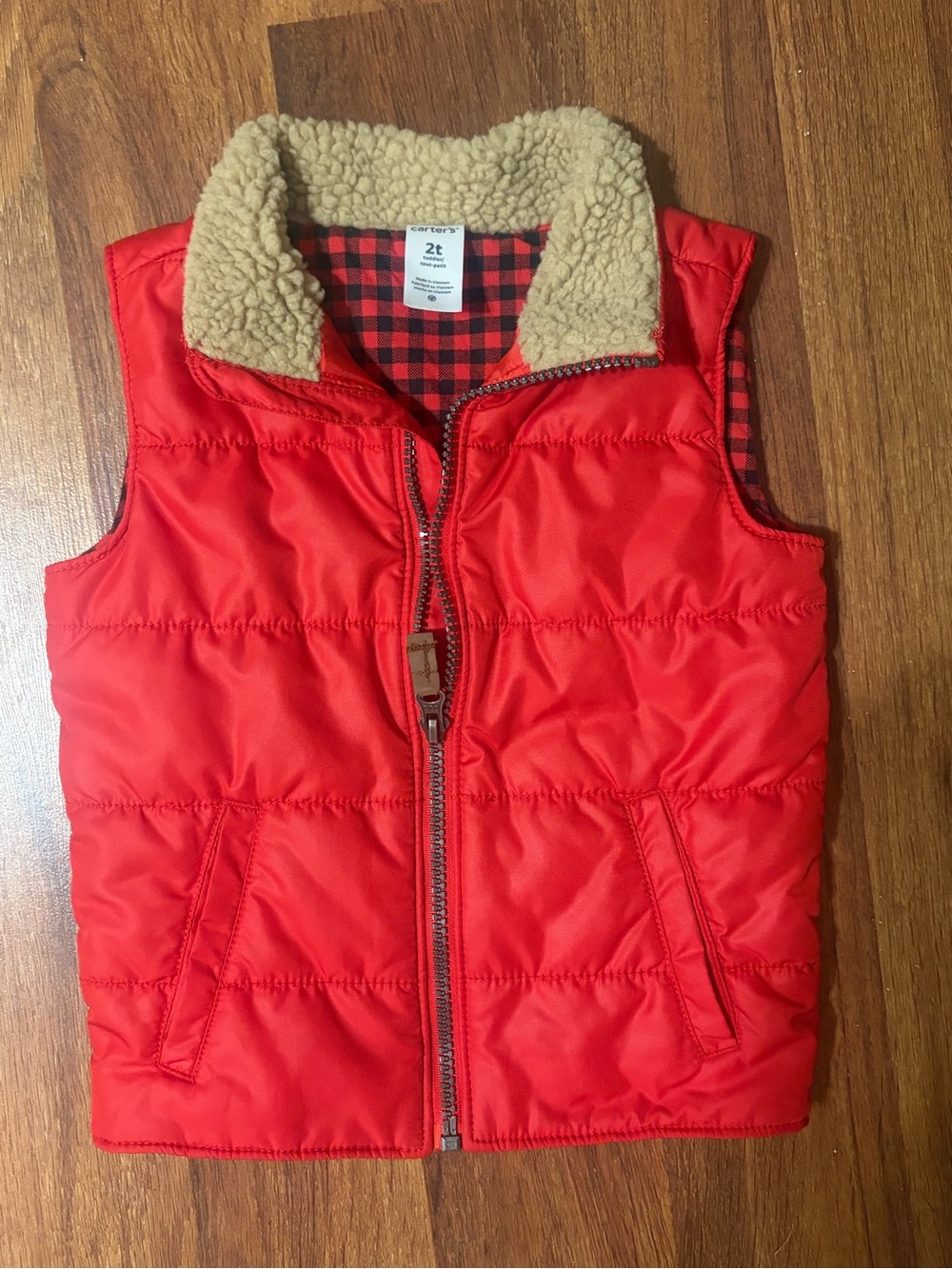 Carter's Bright Red Puffer Vest with Sherpa Collar